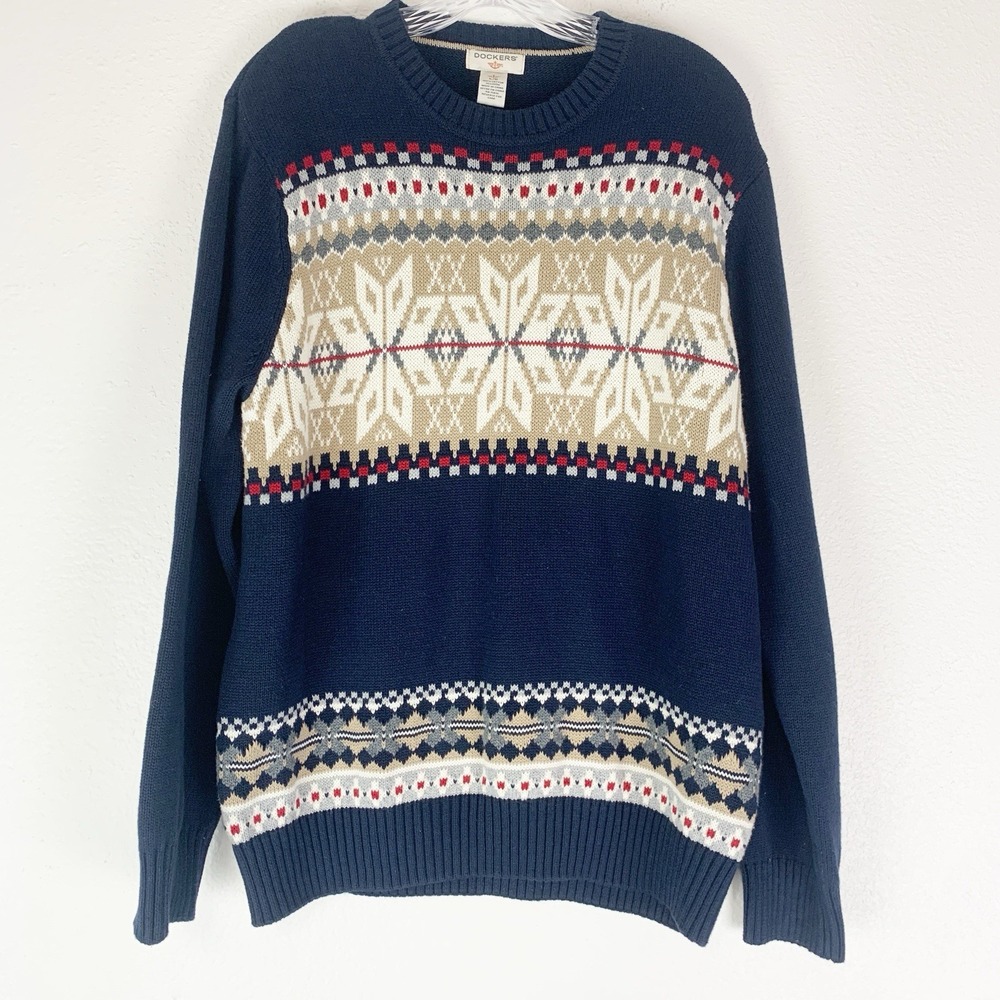 Dockers Sweater Mens Large Fair Isle Nordic Cabin Preppy Classic Holiday Crew L‎